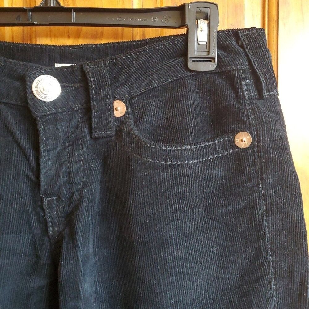 True Religion 29 Corduroy Shorts Womens Black Cuffed Y2K Made in USA Stretch - Picture 4 of 15